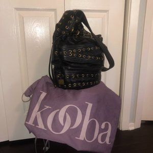 KOOBA Black Leather Shoulder Bag with Gold Metal Grommets
